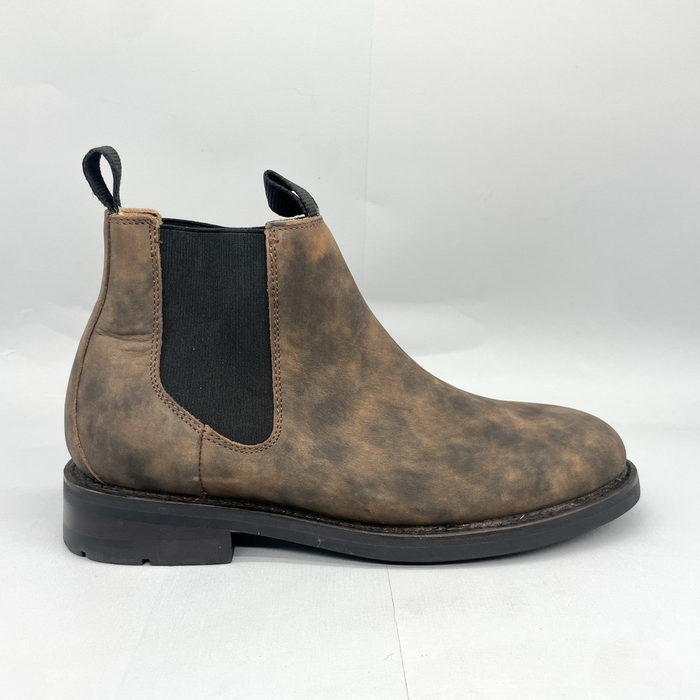 Rhodes Mens 10.5 Jackson Chelsea Boots Brown Distressed Leather Pull On Rugged